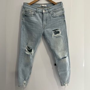 Zara Distressed Tapered Skinny Jeans